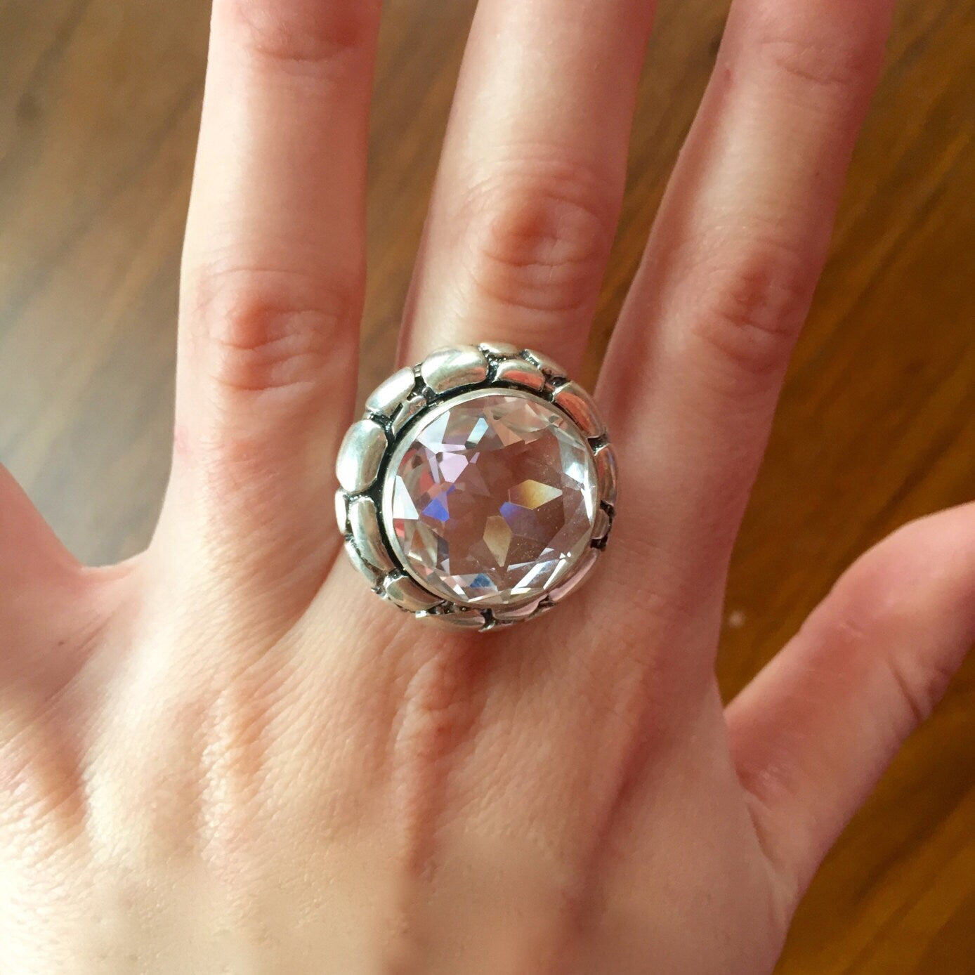 Large Topaz Ring, Natural White Topaz, Vintage Ring, Huge Diamond Ring, December Birthstone, Statement Chunky Ring, Solid Silver Ring, Topaz