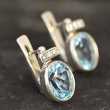 Blue Topaz Earrings - Vintage Oval Earrings - Sky Blue Earrings