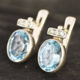 Blue Topaz Earrings - Vintage Oval Earrings - Sky Blue Earrings