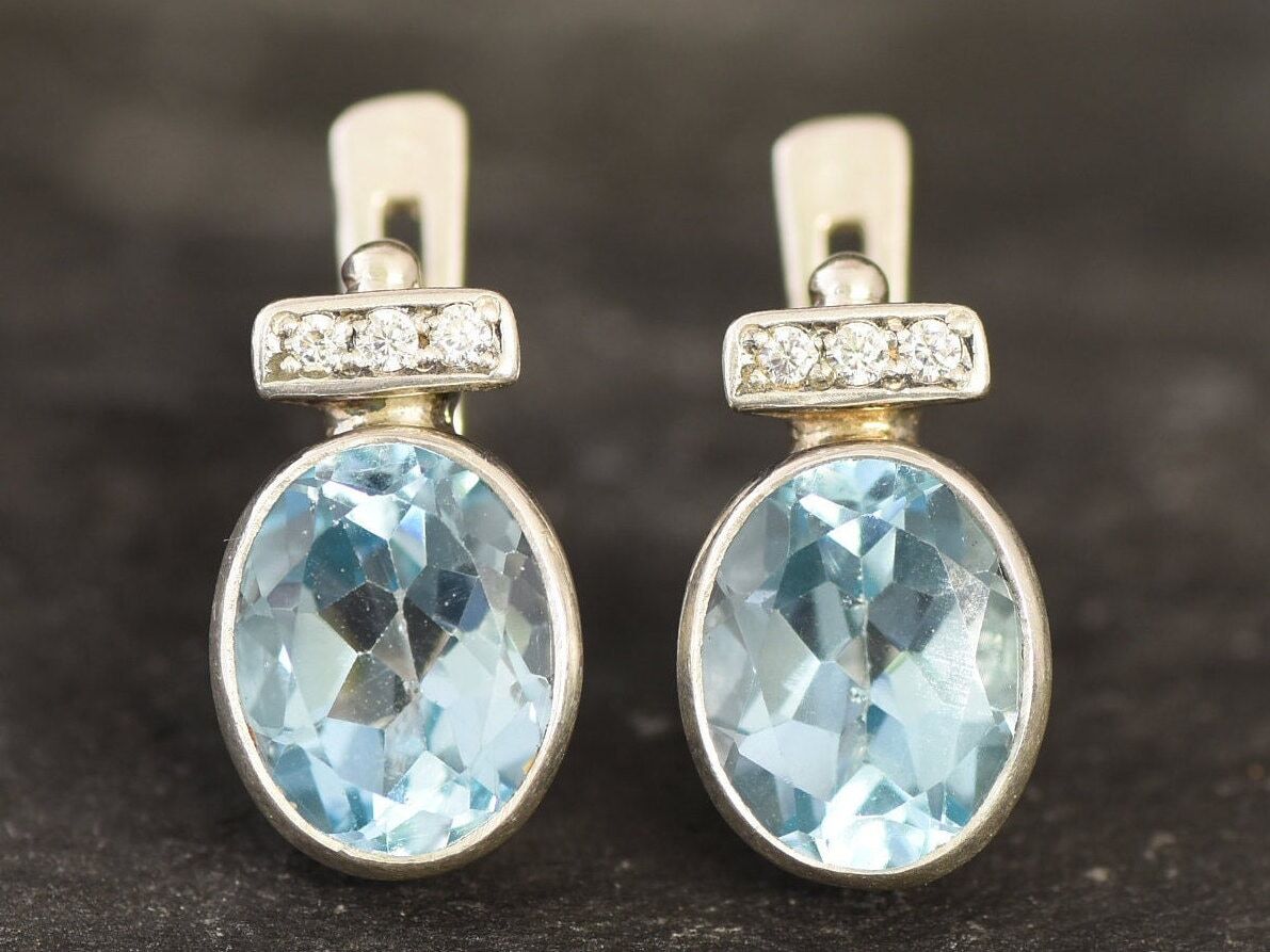 Blue Topaz Earrings, Summer Studs, Natural Blue Topaz, December Birthstone, Dainty Oval Earrings, Sky Blue Earrings, Evening Earrings