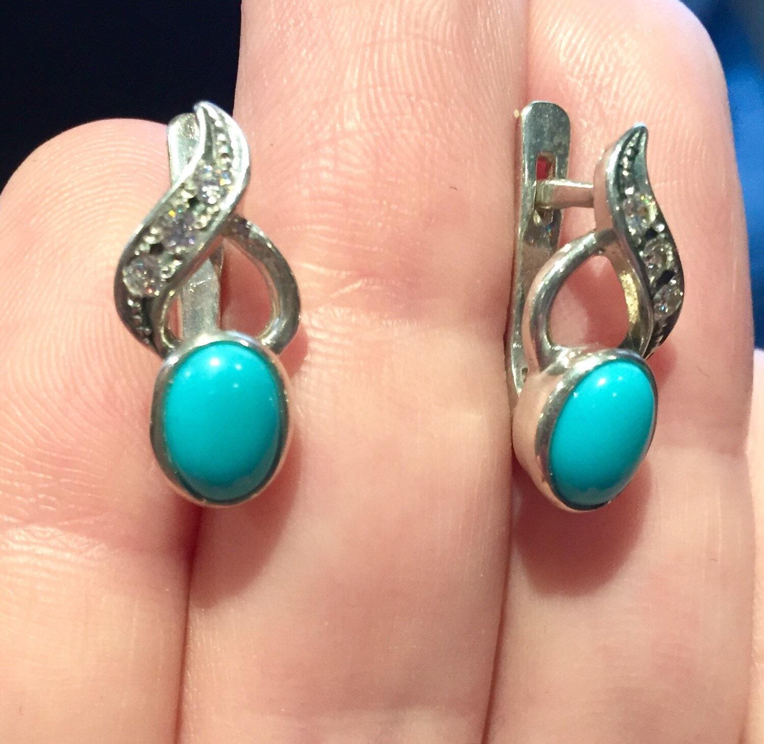 Turquoise Earrings, Natural Turquoise, Blue Vintage Earrings, December Birthstone, Dainty Earrings, December Earrings, Solid Silver Earrings