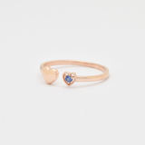 Certified Natural Sapphire Ring - Solid 14k Rose Gold Open Ring - Genuine Sapphire Heart Ring