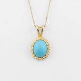 Gold Turquoise Pendant - Natural Turquoise Necklace, Gold Vintage Pendant