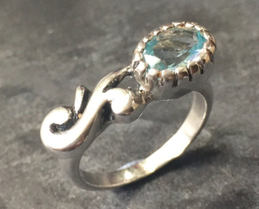 Blue Flower Ring, December Birthstone, Topaz Ring, Blue Topaz Ring, Natural Topaz, Blue Ring, Bohemian Style, Solid Silver Ring, Pure Silver