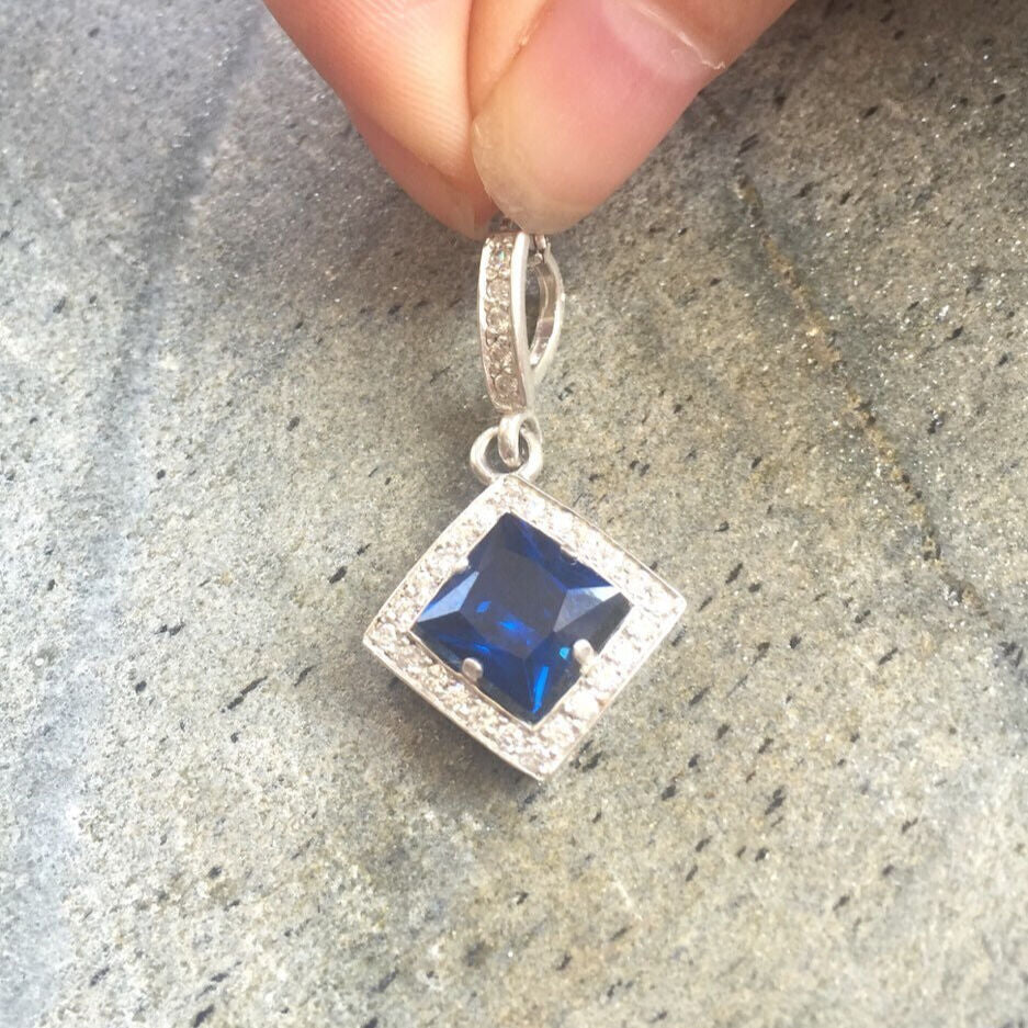 Sapphire Pendant, Blue Sapphire Pendant, Lab Sapphire, Bridal Pendant, Something Blue, Vintage Pendant, Princess Diana Pendant, Solid Silver