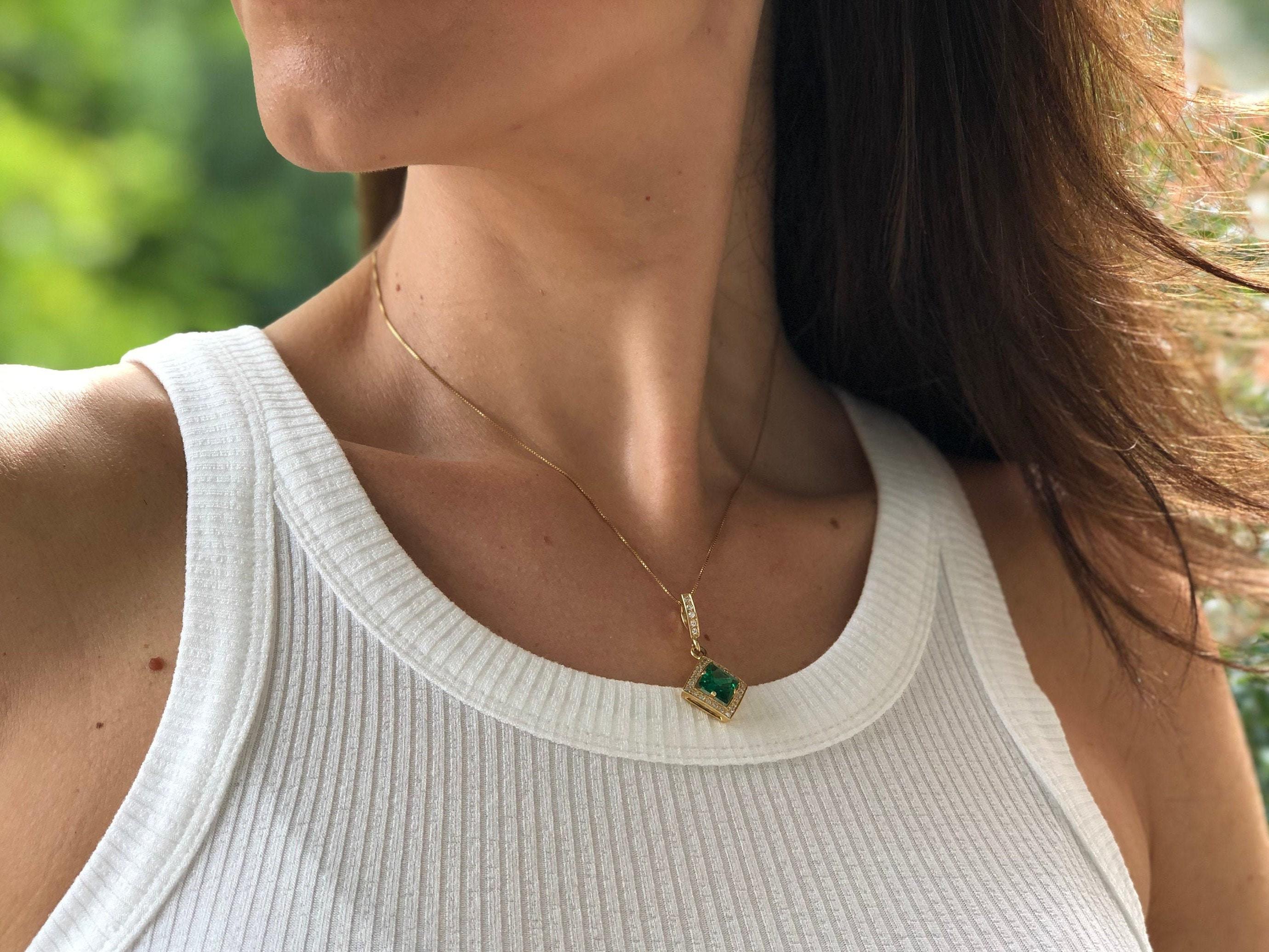 Created Sapphire Pendant in 18k Gold Vermeil, Square Blue Sapphire, Halo setting, September Birthstone, perfect gift for all occasions.