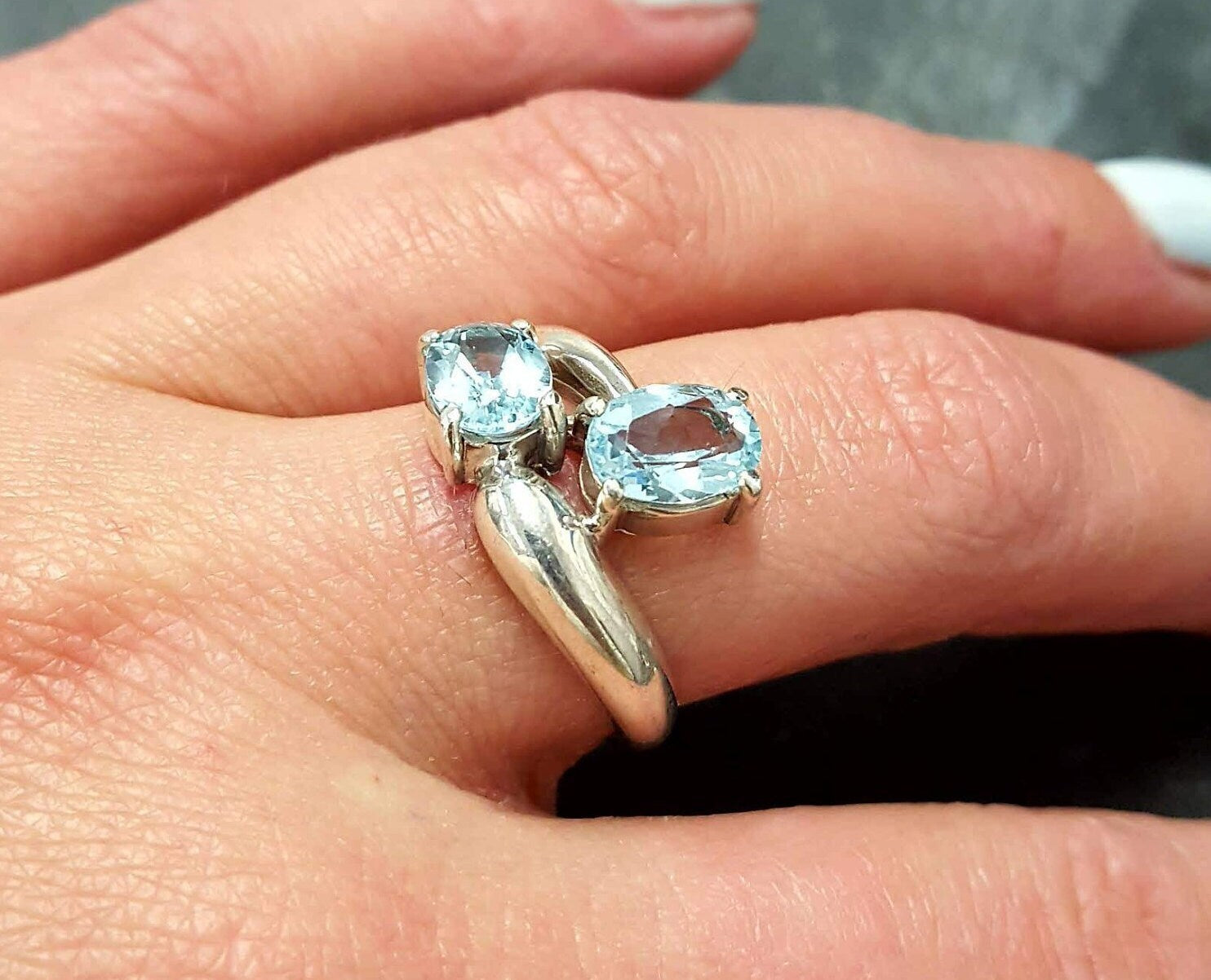 Blue Topaz Ring, Natural Blue Topaz, December Ring, 2 Stone Ring, Blue Vintage Ring, Blue Diamond Ring, Topaz Rig, Solid Silver Ring, Topaz