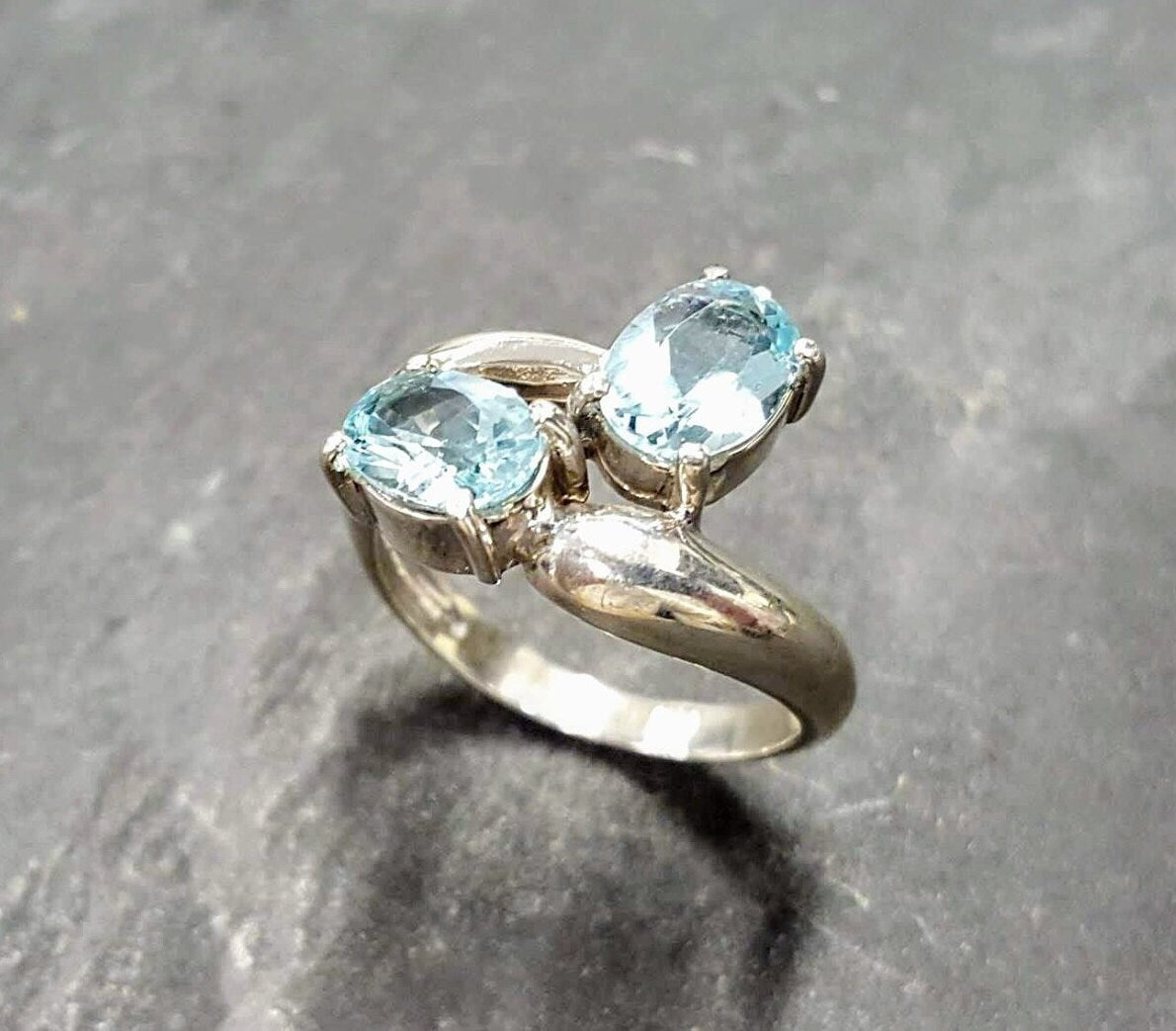 Blue Topaz Ring, Natural Blue Topaz, December Ring, 2 Stone Ring, Blue Vintage Ring, Blue Diamond Ring, Topaz Rig, Solid Silver Ring, Topaz