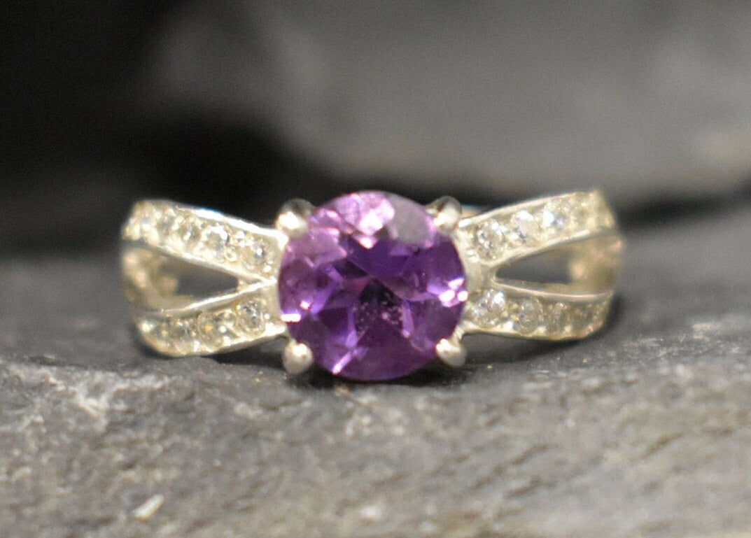 Amethyst Ring, Natural Amethyst Ring, February Birthstone, Promise Ring, February Ring, Purple Vintage Ring, Solid Silver Ring, Amethyst