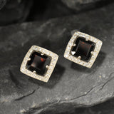 Gold Garnet Earrings - Natural Garnet Earrings, Red Square Earrings