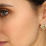 Gold Garnet Earrings - Natural Garnet Earrings, Red Square Earrings