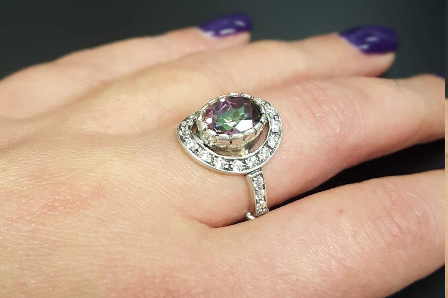 Mystic Topaz Ring, Natural Topaz Ring, December Birthstone, Purple Vintage Ring, Topaz Ring, December Ring, Solid Silver Ring, Mystic Topaz