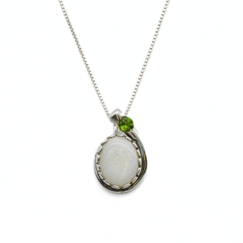 Opal Pendant, Natural Opal, October Birthstone, Teardrop Pendant, Vintage Pendant, Opal Necklace, Chrome Diopside, Australian Opal, Silver