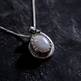 Opal Pendant, Natural Opal, October Birthstone, Teardrop Pendant, Vintage Pendant, Opal Necklace, Chrome Diopside, Australian Opal, Silver