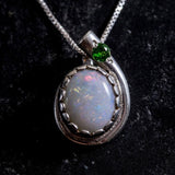 Opal Pendant, Natural Opal, October Birthstone, Teardrop Pendant, Vintage Pendant, Opal Necklace, Chrome Diopside, Australian Opal, Silver