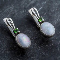 Opal Earrings, Real Opal Earrings, Antique Earrings, Vintage Earrings, October Birthstone, Long Earrings, Fire Opal, 925 Silver Earrings