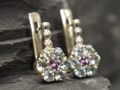 Blue Topaz Earrings, Natural Blue Topaz, December Birthstone, Flower Earrings, Anniversary Earrings, Multistone Earrings, Silver Earrings