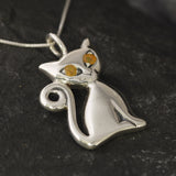 Cat Opal Pendant - Real Opal Necklace - Silver Cat Necklace