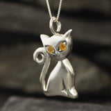 Cat Opal Pendant - Real Opal Necklace - Silver Cat Necklace