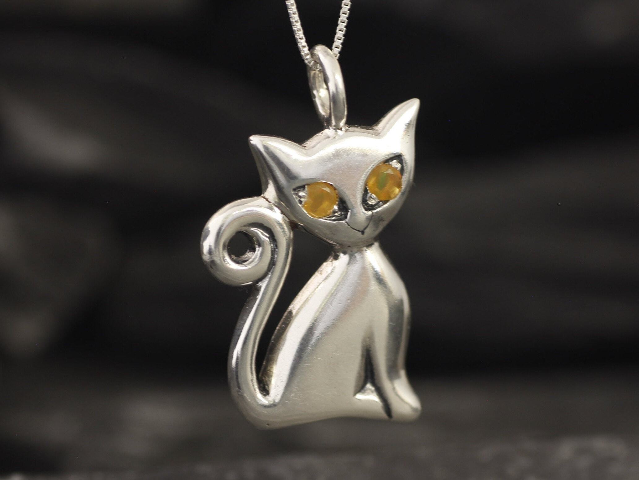 Cat Pendant, Opal Pendant, Natural Opal Pendant, October Pendant, Silver Pendant, October Birthstone, Artistic Pendant, Opal, Silver Cat