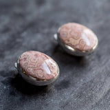 Rhodochrosite Earrings - Large Pink Earrings - Bezel Statement Earrings