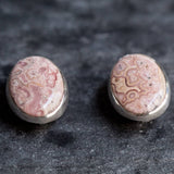 Rhodochrosite Earrings - Large Pink Earrings - Bezel Statement Earrings