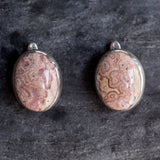 Rhodochrosite Earrings - Large Pink Earrings - Bezel Statement Earrings