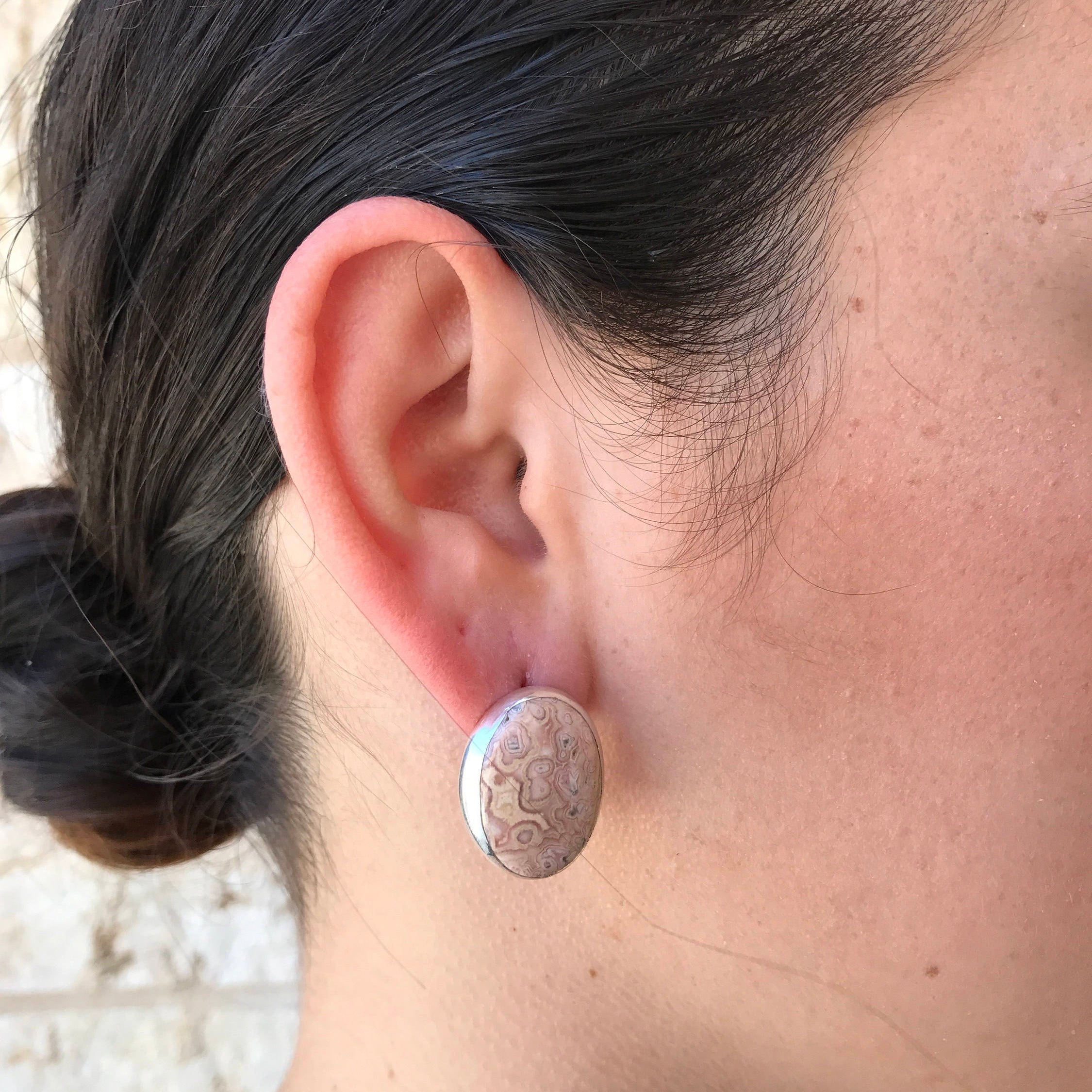 Rhodochrosite Earrings, Natural Stone, Vintage Earrings, Statement Earrings, Large Stone, Pink Earrings, Large Stud Earrings, Rhodochrosite