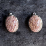 Rhodochrosite Earrings - Large Pink Earrings - Bezel Statement Earrings