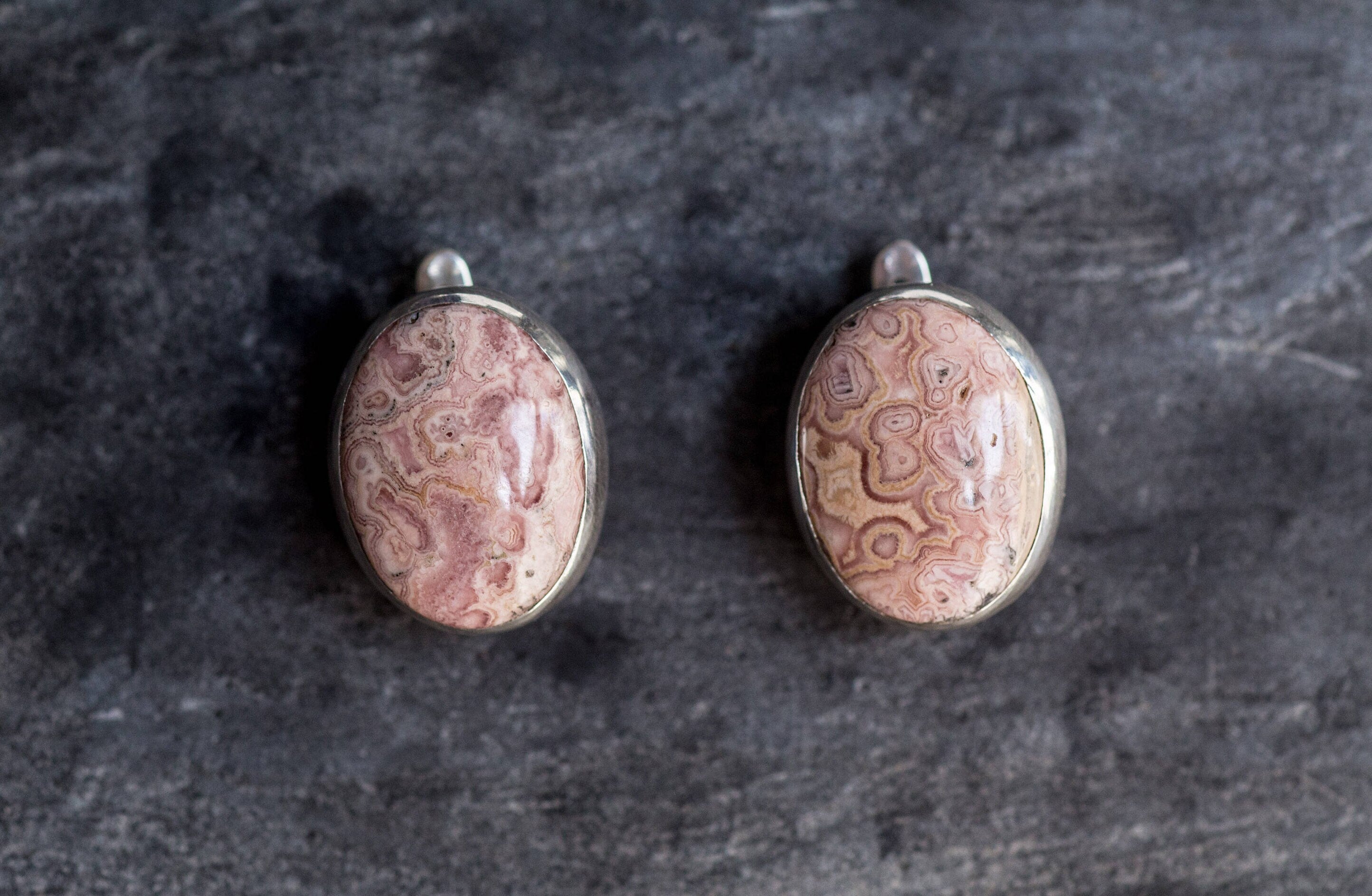 Rhodochrosite Earrings, Natural Stone, Vintage Earrings, Statement Earrings, Large Stone, Pink Earrings, Large Stud Earrings, Rhodochrosite