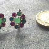 Chrysoprase Earrings - Emerald Flower Studs - Daisy Ruby Earrings