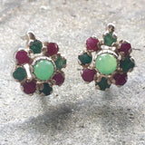 Chrysoprase Earrings - Emerald Flower Studs - Daisy Ruby Earrings