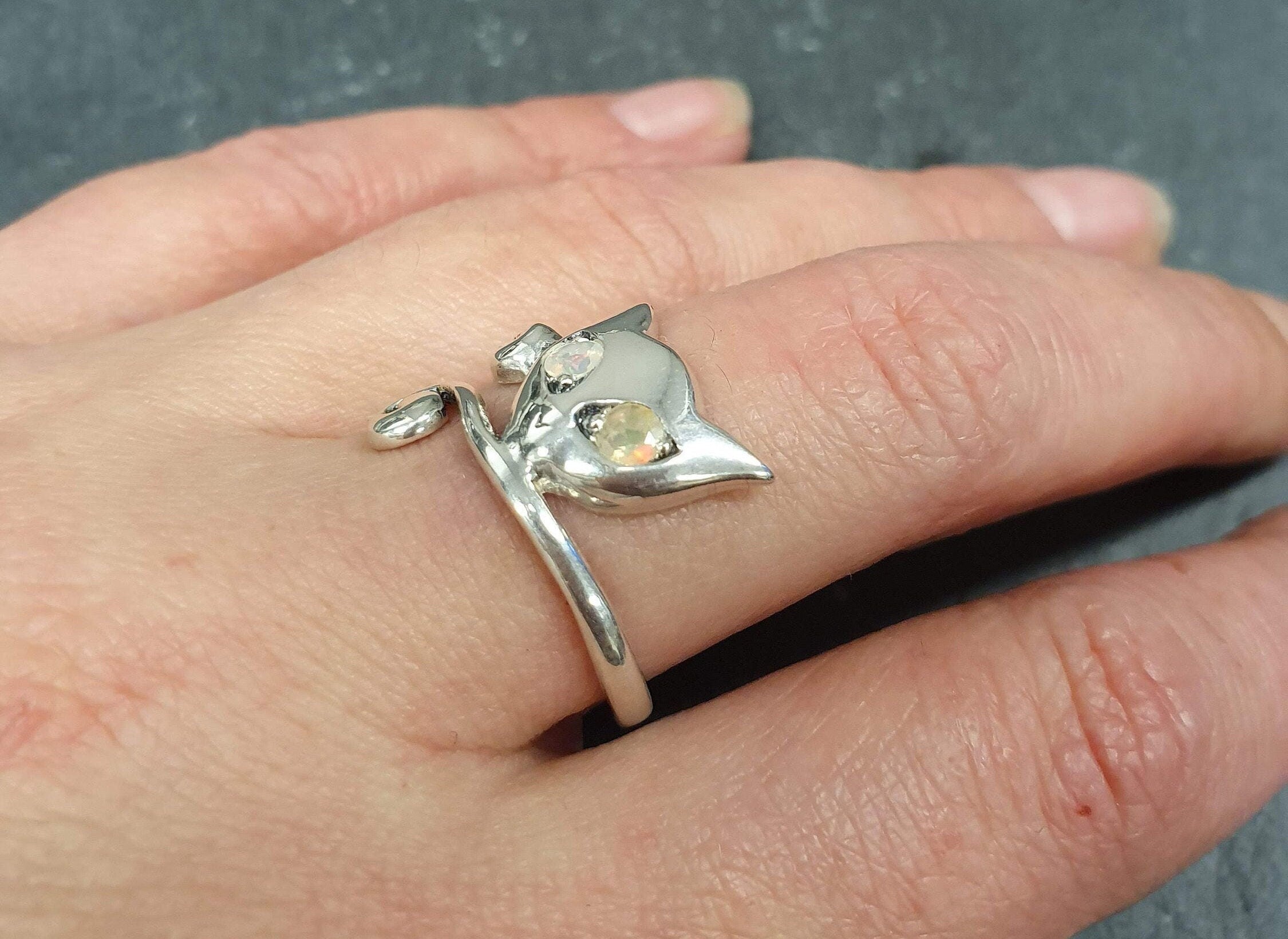 Cat Ring, Fire Opal Ring, Natural Opal Ring, October Birthstone, Silver Cat Ring, Vintage Ring, Cats Eye Ring, Opal Ring, Solid Silver Ring