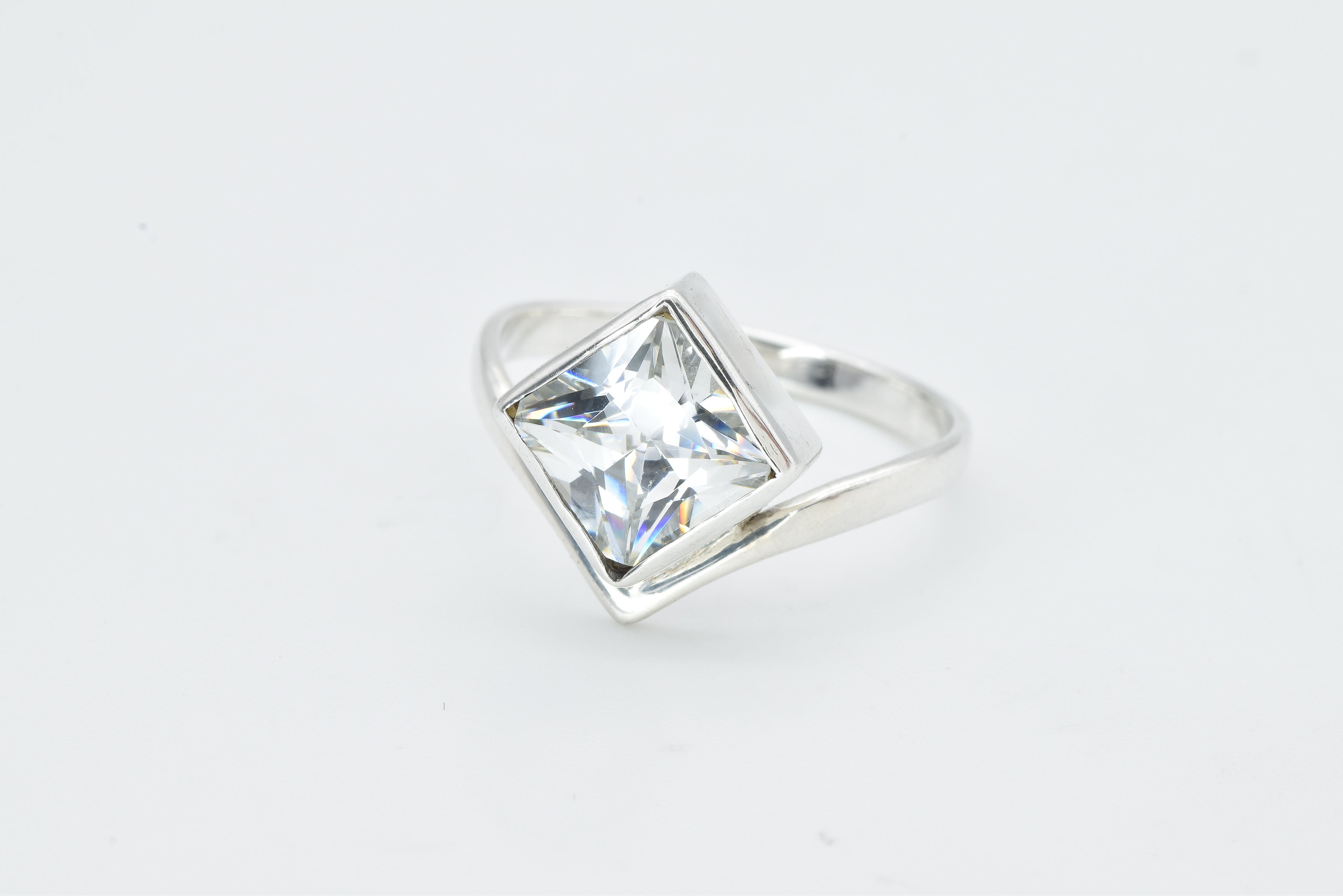 Asymmetric Ring, Square Ring, Created Diamond Ring, Artisan Ring, Diamond Ring, Sharp Ring, Modern Ring, Sparkly Ring, Solid Silver Ring