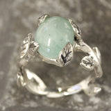 Genuine Emerald Ring - Leaf Silver Ring - Green Boho Ring