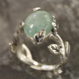 Genuine Emerald Ring - Leaf Silver Ring - Green Boho Ring