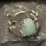 Genuine Emerald Ring - Leaf Silver Ring - Green Boho Ring