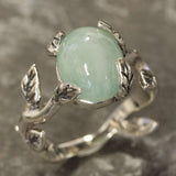 Genuine Emerald Ring - Leaf Silver Ring - Green Boho Ring