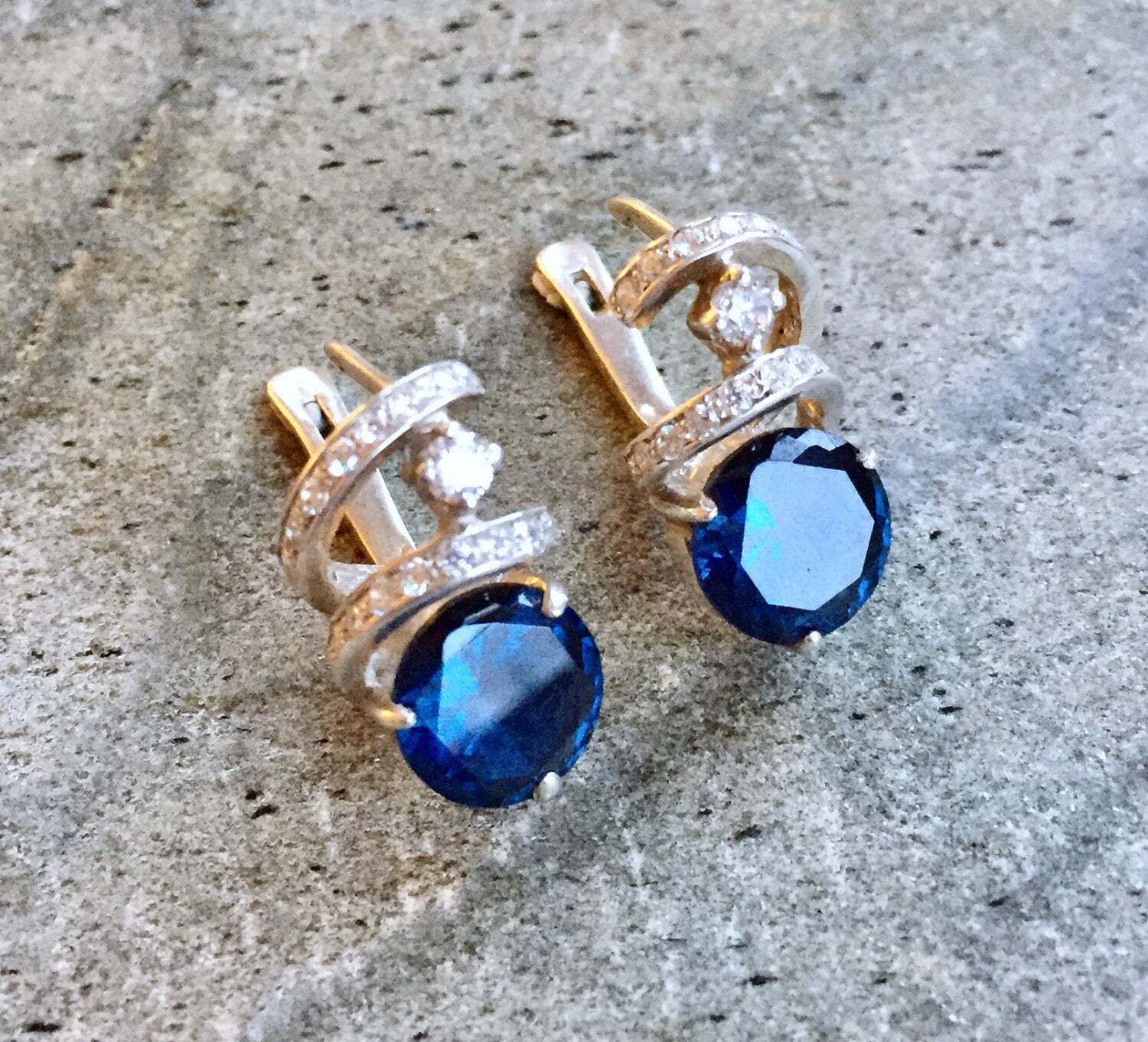Created Sapphire Earrings made in 925 Sterling Silver with Baguette Created Blue Sapphire in Two-Stone setting, September Birthstone gift idea, symbolizes sincerity, truth, and faithfulness, ideal for everyday wear and perfect for birthday gifting and special occasions.