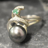 Natural Black Pearl Ring - Unique Vintage Ring - June Birthstone Ring