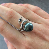 Natural Black Pearl Ring - Unique Vintage Ring - June Birthstone Ring