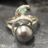 Natural Black Pearl Ring - Unique Vintage Ring - June Birthstone Ring