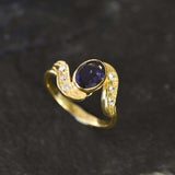 Gold Iolite Ring - Vintage Iolite Ring - Gold Bezel Ring