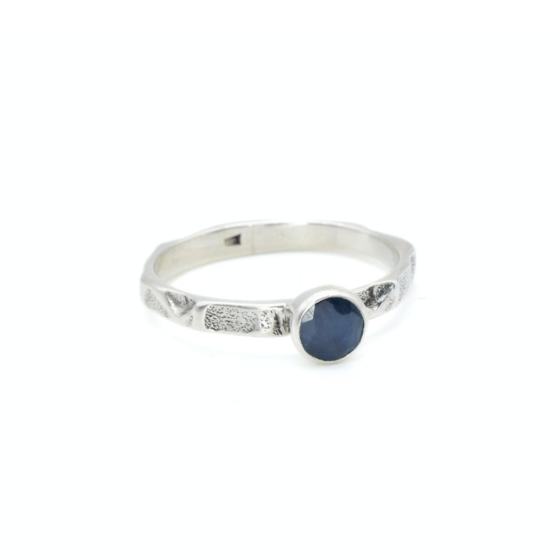 Natural Sapphire Ring made in 925 Sterling Silver with Round Natural Blue Sapphire in Bezel setting, September Birthstone gift idea, symbolizes sincerity, truth, and faithfulness, ideal for everyday wear and perfect for birthday gifting and special occasions.
