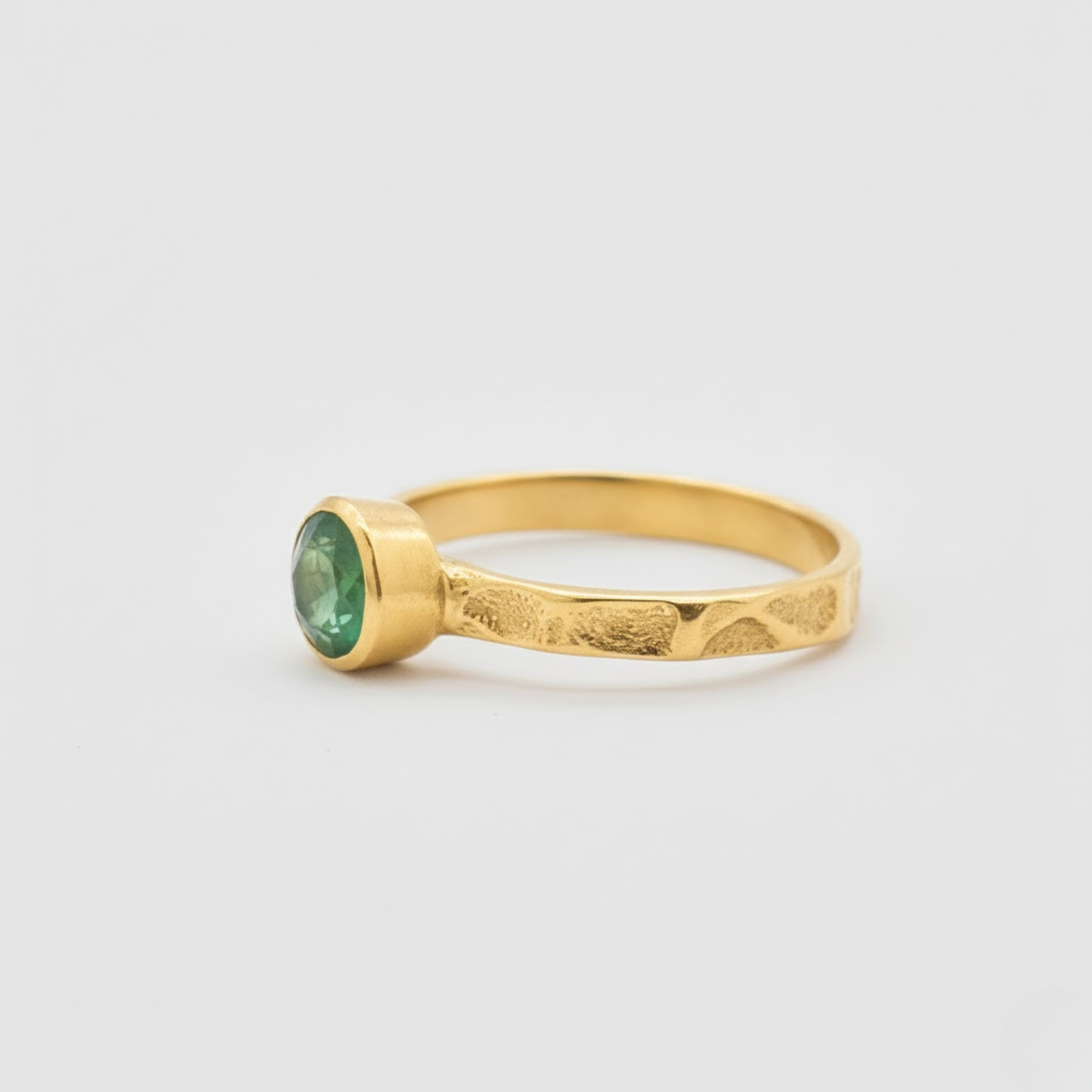 Beautiful 18k Gold Vermeil Ring set with a Round Natural Emerald, symbolizes emotional balance and makes a lovely gift for May.