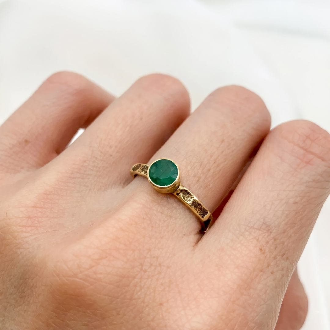 Elegant 18k Gold Vermeil Emerald Ring featuring a Round Natural Green Emerald, perfect for May birthdays and everyday elegance.