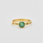 Chic 18k Gold Vermeil Ring with a Round Green Emerald, embodying emotional healing, ideal for special celebrations and daily wear.