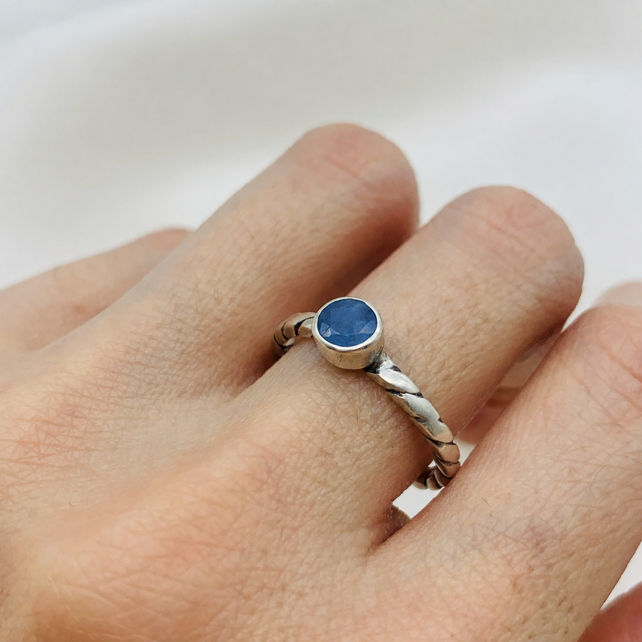 925 Sterling Silver Ring featuring a Round Natural Blue Sapphire, September Birthstone, symbolizing sincerity and faithfulness.