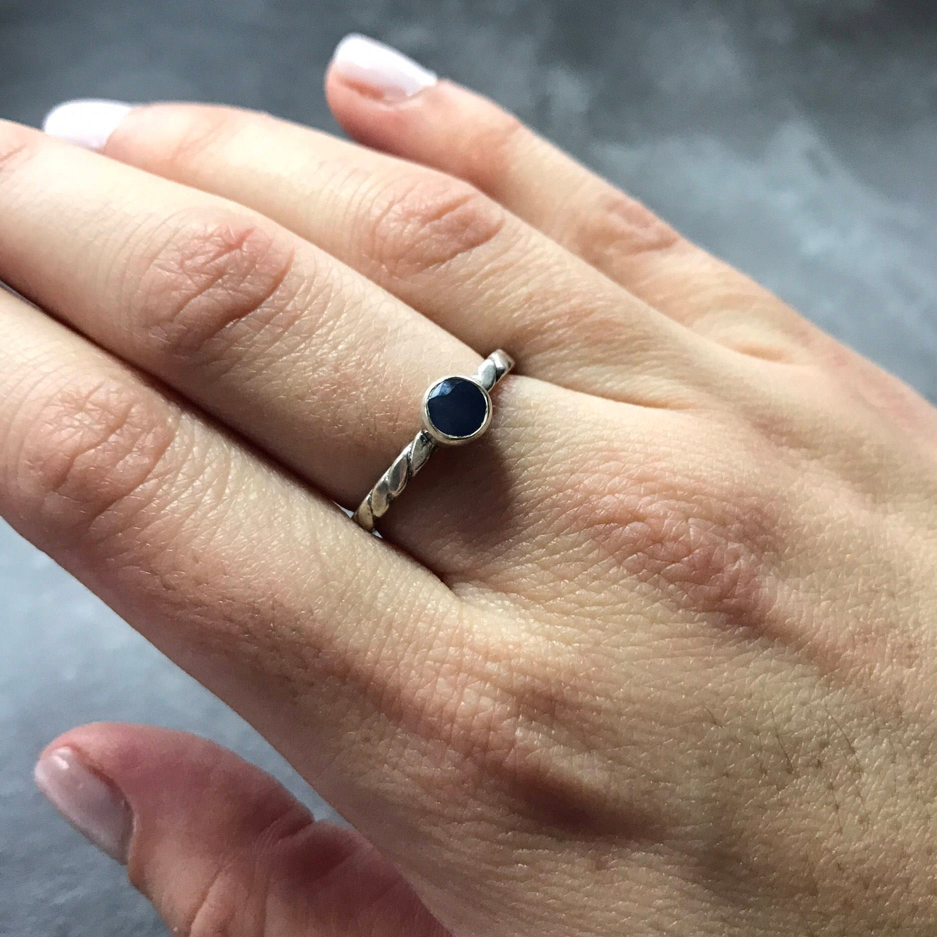 925 Sterling Silver Ring featuring a Round Natural Blue Sapphire, September Birthstone, symbolizing sincerity and faithfulness.