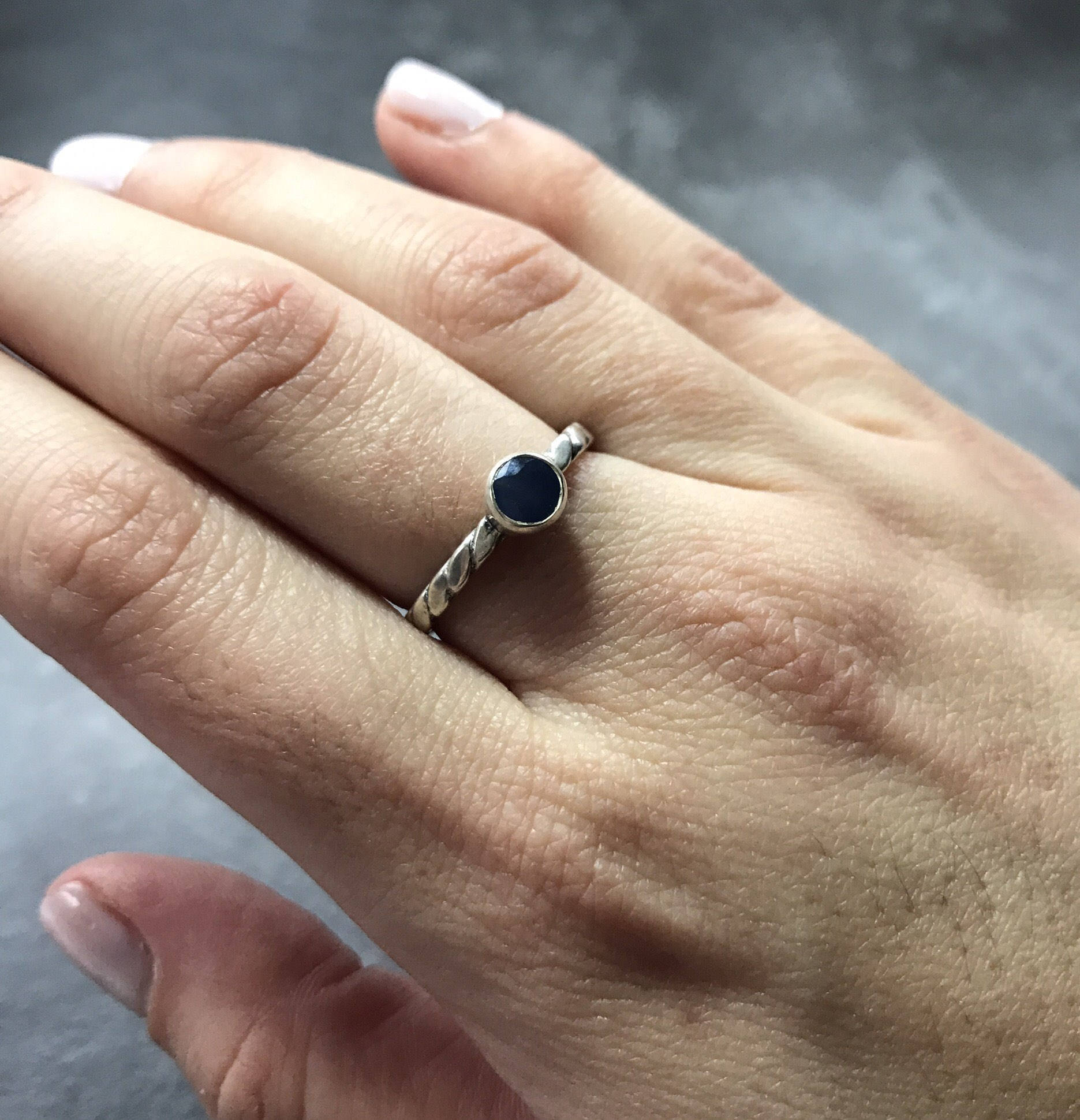 925 Sterling Silver Ring featuring a Round Natural Blue Sapphire, September Birthstone, symbolizing sincerity and faithfulness.